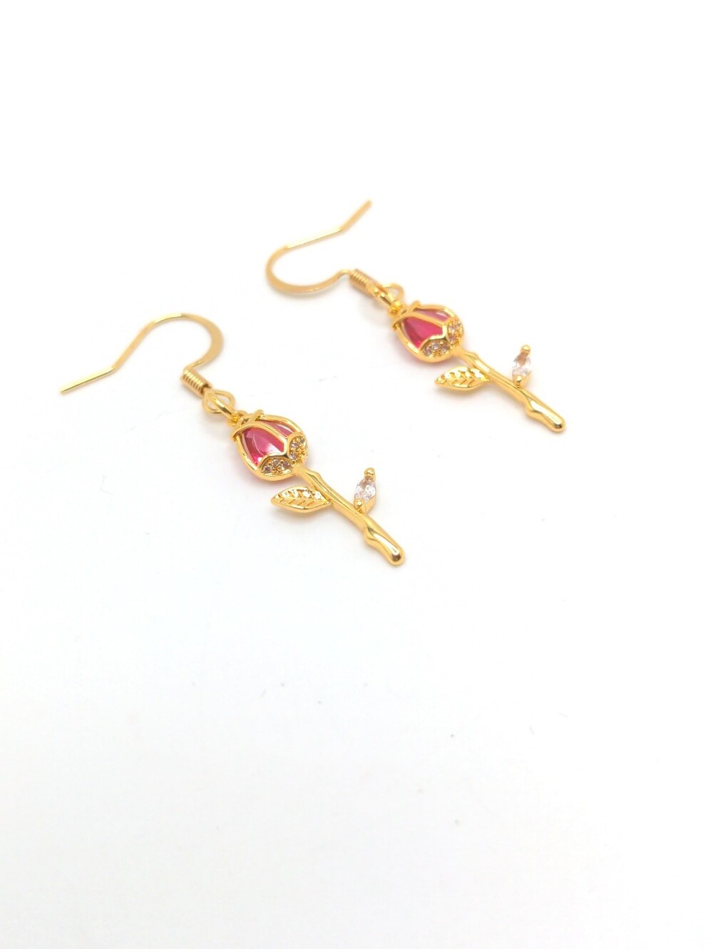 Crystal Rose On Stem, Drop Earrings - Picture 6 of 6